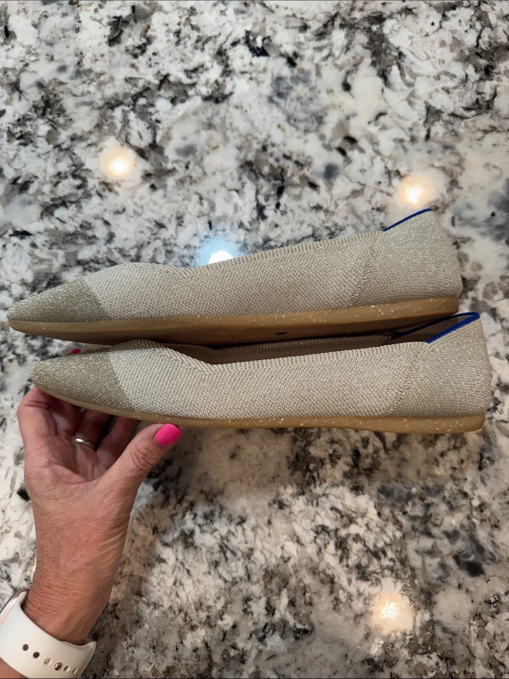 Rothy's Pointed Toe Knit Flats in Diamond Metallic